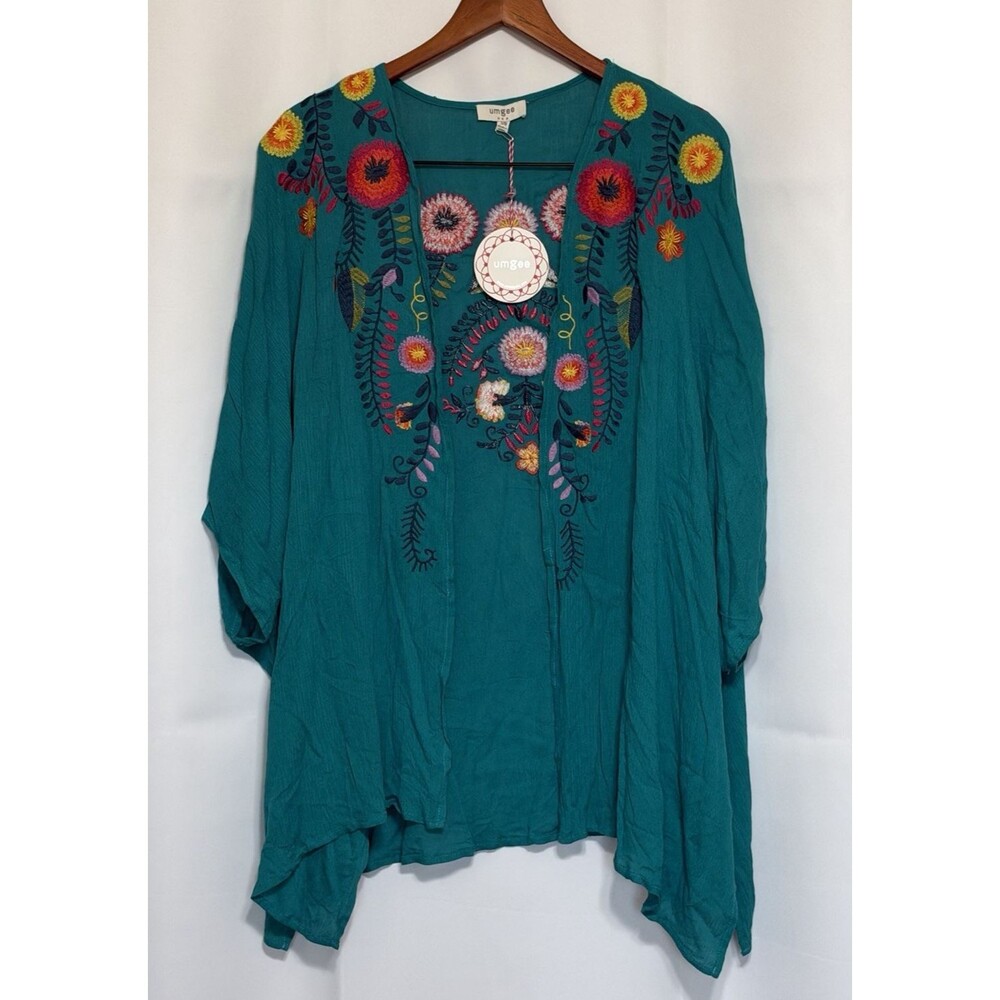 UMGEE Floral Kimono Cardigan sz S/M Boho Coastal Beachy Festival Swim Coverup